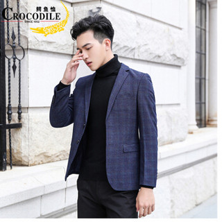 鳄鱼恤（CROCODILE）西服 2018秋季新款男士时尚商务休闲格子西装外套 D216-8120 蓝色 XL