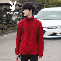 花花公子（PLAYBOY）针织衫男2018秋冬新品韩版潮流时尚休闲百搭高领毛衣男装 红色 2XL