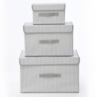 空间优品 条纹收纳箱/衣物整理箱内衣收纳盒三件套 大42L中22L小6L 白灰条