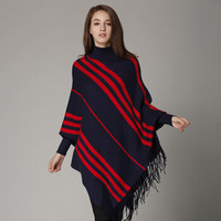 瑞比卡(Marc Rebecca)宽松条纹流苏针织蝙蝠袖上衣 75028D 红条 L