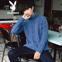 花花公子（PLAYBOY）针织衫男2018秋冬新品韩版潮流时尚休闲百搭高领毛衣男装 彩兰 L