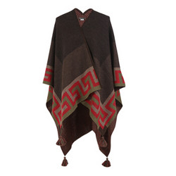 SOL ALPACA 女士深驼色秘鲁原产小羊驼毛民族风图案安第斯披肩式外套 13080 C003 *3件
