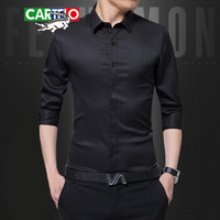 卡帝乐鳄鱼（CARTELO）衬衫 男士简约纯色休闲长袖衬衣102C-H12黑色XL