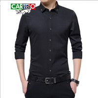 卡帝乐鳄鱼（CARTELO）衬衫 男士潮流时尚休闲百搭绣花长袖衬衣A180-1701黑色L