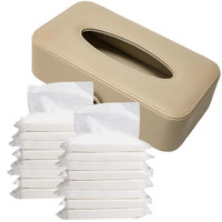 迪普尔 车载纸巾盒挂式绑式两用汽车用品皮革创意遮阳板椅背扶手箱车内天窗装饰米色抽纸盒+16包纸巾套装