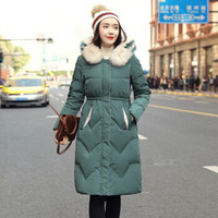 LAXJOY朗悦2018新款羽绒服女韩版中长款白鸭绒时尚修身女式冬季LWYR188T65绿色M