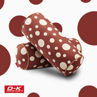 D-K 汽车头枕 中空棉圆筒型颈枕护颈枕纯棉面料 车用颈枕 对装 头靠枕波点咖啡+米