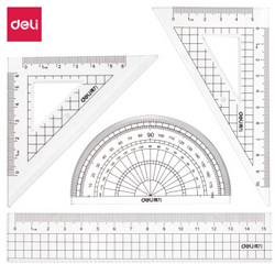 得力(deli)学生基础款直尺三角尺量角器绘图组合套尺4件套 72002 *3件