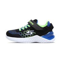 SKECHERS 斯凯奇 休闲鞋 大男童动感图案 轻质防滑网布 97757L-BBLM 黑色27.5
