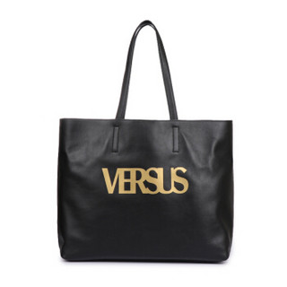 VERSACE 范思哲 奢侈品 女士黑色皮革浅金色LOGO手提单肩包 FBD1392 FVMD F004