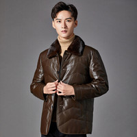 步森 BUSEN 绵羊皮大衣 水貂毛翻领 前中扣 15432834 咖啡色 180