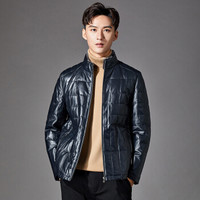 步森 BUSEN 绵羊皮衣 羊羔毛可拆立领 双口袋 填充白鸭绒 26432814 黑色 170