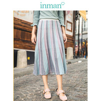 INMAN 茵曼 春装新款高腰显瘦文艺休闲百搭潮流A字仙女裙半身裙女 18911|11497 彩蓝色 S