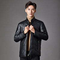 步森 BUSEN 绵羊皮衣 填充白鸭绒 包边款 双口袋 16432805 黑色 165