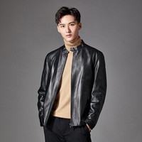 步森 BUSEN 绵羊皮机车皮衣 26332806 黑色 170