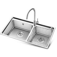 OULIN 欧琳 CX7801N厨房水槽双槽304不锈钢洗菜盆水池套餐 加厚款洗菜池洗碗池易清洁不锈钢龙头