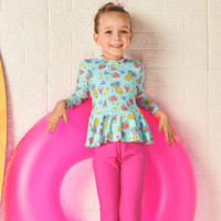 弈姿儿童泳衣 女童分体温泉泳装 中大童长袖长裤冲浪服 EZI18G065 蓝色水果印花 160cm