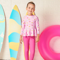 弈姿儿童泳衣 女童分体温泉泳装 中大童长袖长裤冲浪服 EZI18G065 浅粉甜筒印花 150cm