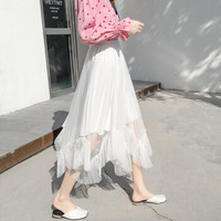 liqiao 丽乔 春季新款半身裙女不规则纱裙网纱半身裙女装新品百褶裙ins超火长裙 cchJXY115 白色 均码