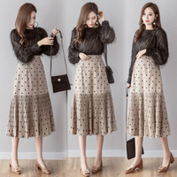 BANDALY 蹦跶狸 春季新款女装新品半身裙女时尚波点格子百褶裙高腰A字鱼尾裙 cchJXY116 卡其色 S