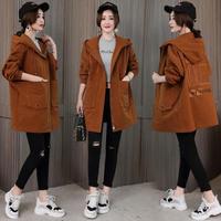 堡晟 2019春季女装新品风衣纯色连帽拉链长袖中长款直筒气质休闲时尚 yzYWL88830 焦糖 XXL