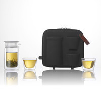 哲品便携玻璃茶杯功夫茶具整套月影随身装普通版黑色