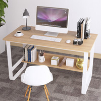 普拉塔（PULATA） 电脑桌台式家用钢木办公桌 现代简约笔记本书桌子带挡板书架120*60cm实木色PLT9163