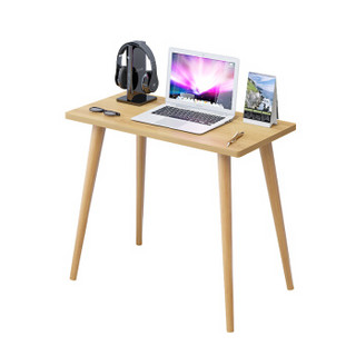 普拉塔 电脑桌台式家用实木腿书桌 北欧简约笔记本办公桌子80*40cm 实木色 PLT9169