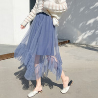 liqiao 丽乔 春季新款半身裙女不规则纱裙网纱半身裙女装新品百褶裙ins超火长裙 cchJXY115 蓝色 均码