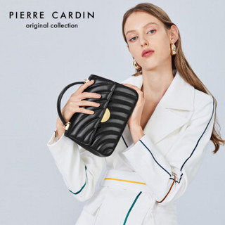 pierre cardin 皮尔·卡丹 女士包包牛皮菱格锁扣女包手提小包欧美时尚简约牛皮单肩斜跨包 J8A219-200201A黑色