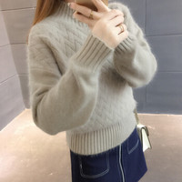 朗悦女装 2018秋冬新款加厚毛衣女半高领纯色针织衫打底衫LWYC18J121 卡绿色 均码