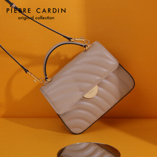 pierre cardin 皮尔·卡丹 女士包牛皮菱格锁扣手提小包欧美时尚简约牛皮单肩斜跨包 J8A219-200201M卡其色