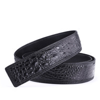 V.V.Brown男士腰带鳄鱼皮不带头自动扣3.5cm无扣腰带身男款背面头层牛皮无头皮带条 黑色