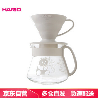 日本HARIO进口V60系列耐热玻璃滴滤式手冲咖啡熊猫套装VDSP 灰色