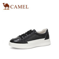CAMEL 骆驼 女士 简约撞色系带平底休闲鞋 A91515668 黑色 40