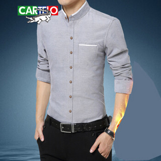 卡帝乐鳄鱼（CARTELO）衬衫 男士潮流时尚休闲百搭立领长袖衬衣A180-2210灰色L