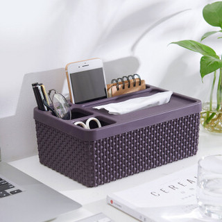 龙士达塑料纸巾盒收纳盒 桌面杂物遥控器化妆品储物箱抽纸盒  黛紫色LJ-1625