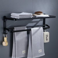 虎先森 免打孔毛巾架太空铝卫生间置物架黑色浴巾架卫浴五金浴室挂件 置物架