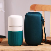 佳佰 茶具 便携日式旅行陶瓷功夫茶具套装 单人快客杯茶杯户外简易旅游茶壶 带杯套 绿色