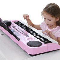 俏娃宝贝 QIAO WA BAO BEI 61键电子琴儿童初学者多功能钢琴键盘弹奏女孩带麦克风3-6-12岁 公主粉色