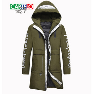 CARTELO 卡帝乐鳄鱼 加厚保暖韩版时尚中长款连帽外套上衣袄  18002KE8818