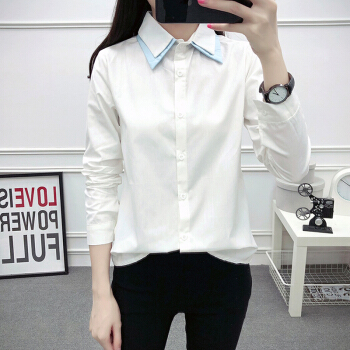 LAXJOY 朗悦 长袖衬衫女新款韩版双色领衬衣学生打底衫 LWCC187431
