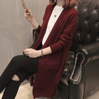 LAXJOY 朗悦 针织开衫女新款韩版纯色中长款针织衫长袖外套 LWYC191255