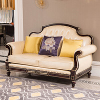 中伟ZHONGWEI欧式沙发 优质牛皮实木沙发 客厅实木雕花沙发组合双人位香槟色