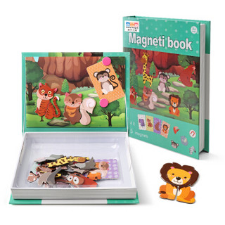 亲子企鹅 动物世界磁性拼图 儿童早教拼接图卡玩具 男女孩幼儿宝宝拼拼乐故事册盒装磁力贴画本