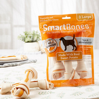 SmartBones 狗狗磨牙棒狗咬胶消化性狗零食成犬幼犬洁齿骨洁齿棒 地瓜味 大号-3支装