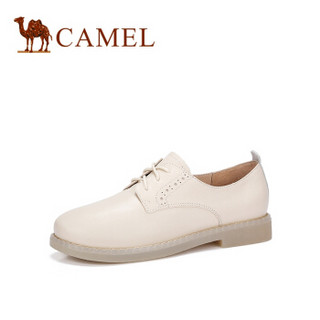 CAMEL 骆驼 女士 英伦风布洛克雕花圆头系带单鞋 A91893661 米白 34