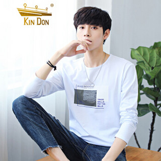 金盾（KIN DON）T恤 男士时尚简约圆领印花长袖T恤A104-8918白色XL