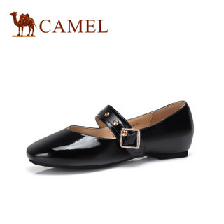 CAMEL 骆驼 女士 甜美质感一字金属搭扣方头单鞋 A91561610 黑色 35