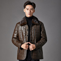 步森 BUSEN 绵羊皮衣可拆卸水貂毛领 夹棉15432833 咖啡色 195